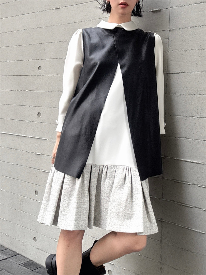 hem switching tweed frills onepiece