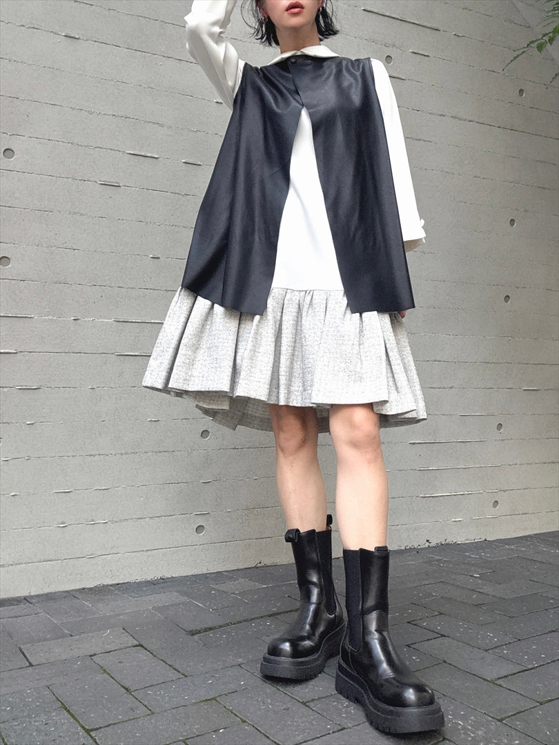 hem switching tweed frills onepiece