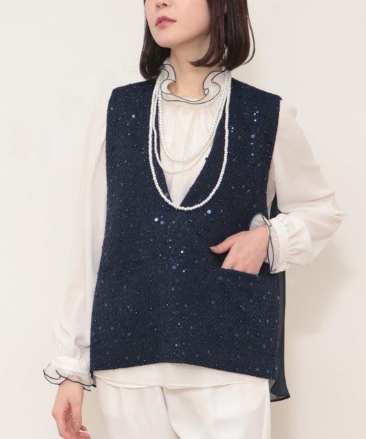 sequins tweed chiffon vest