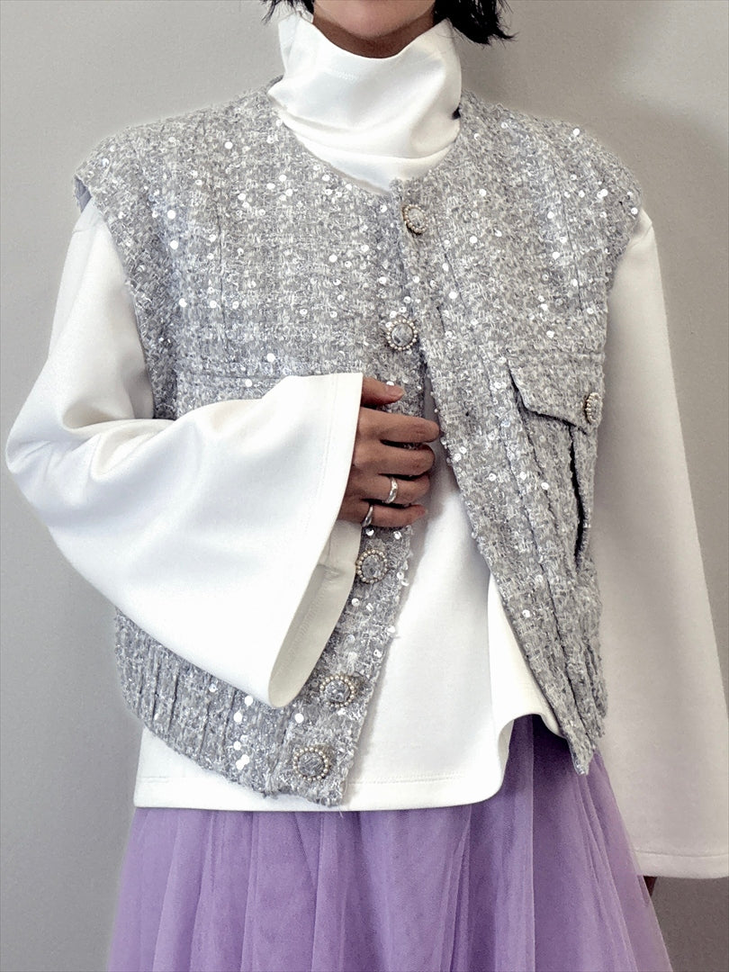 sleeve flare long sleeve high neck cut and sew