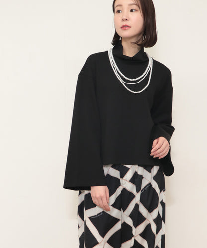 sleeve flare long sleeve high neck cut and sew