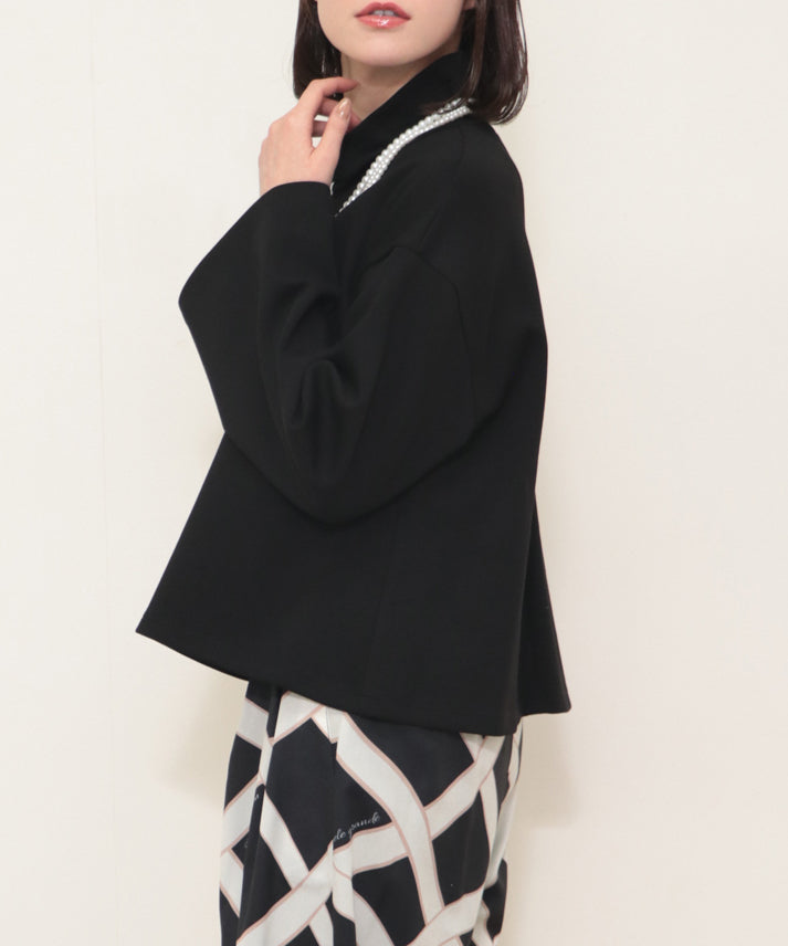 sleeve flare long sleeve high neck cut and sew