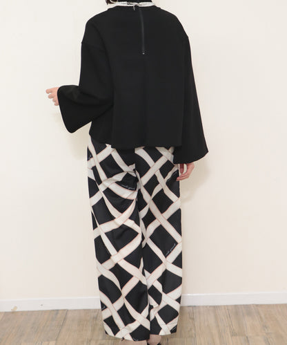 sleeve flare long sleeve high neck cut and sew