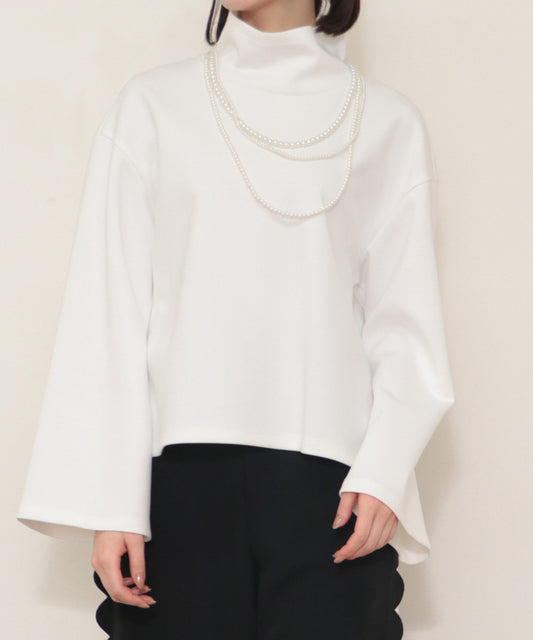 sleeve flare long sleeve high neck cut and sew