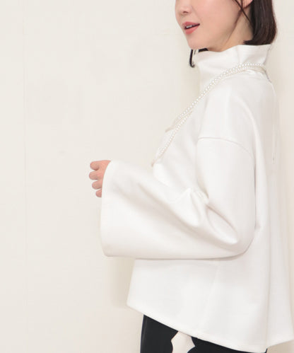 sleeve flare long sleeve high neck cut and sew