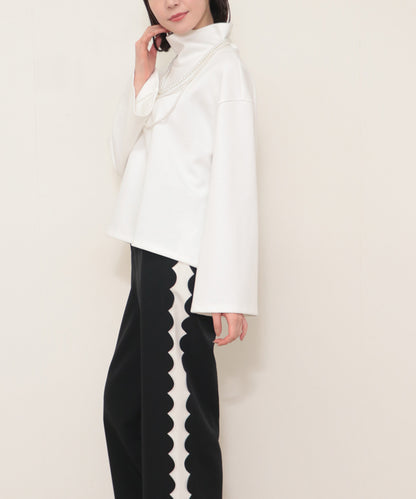 sleeve flare long sleeve high neck cut and sew