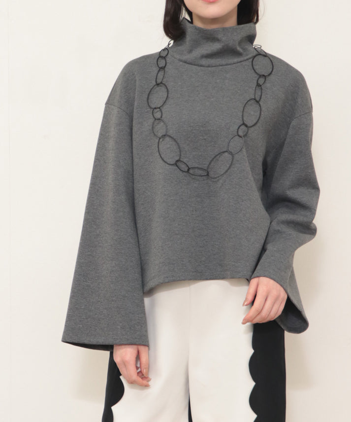 sleeve flare long sleeve high neck cut and sew