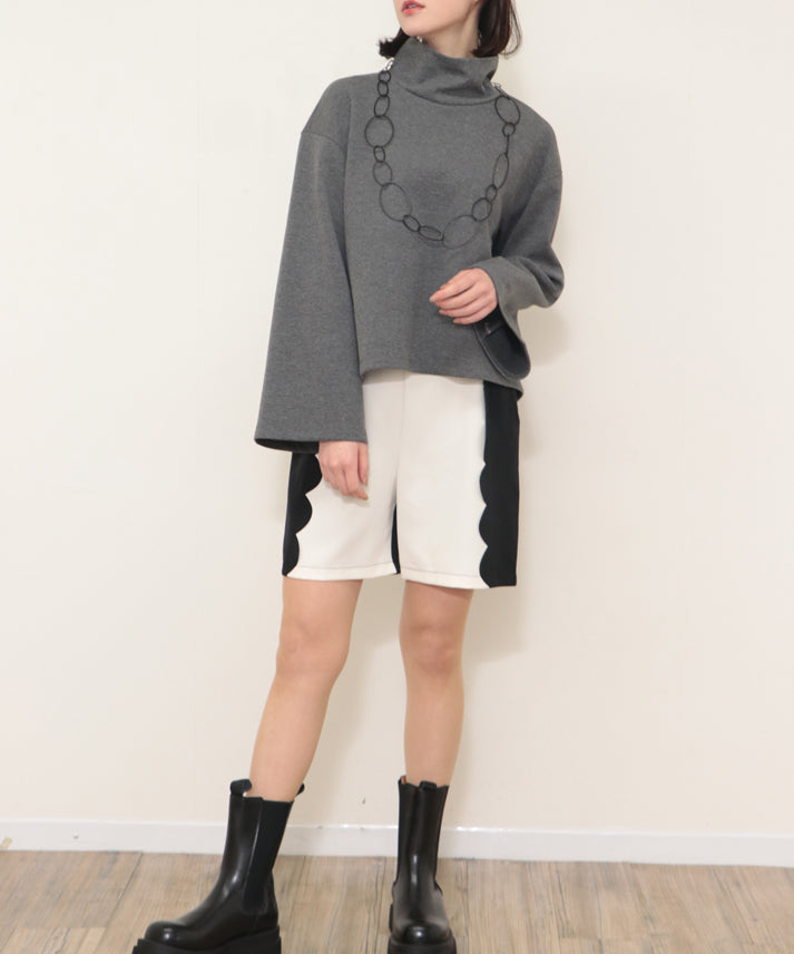 sleeve flare long sleeve high neck cut and sew