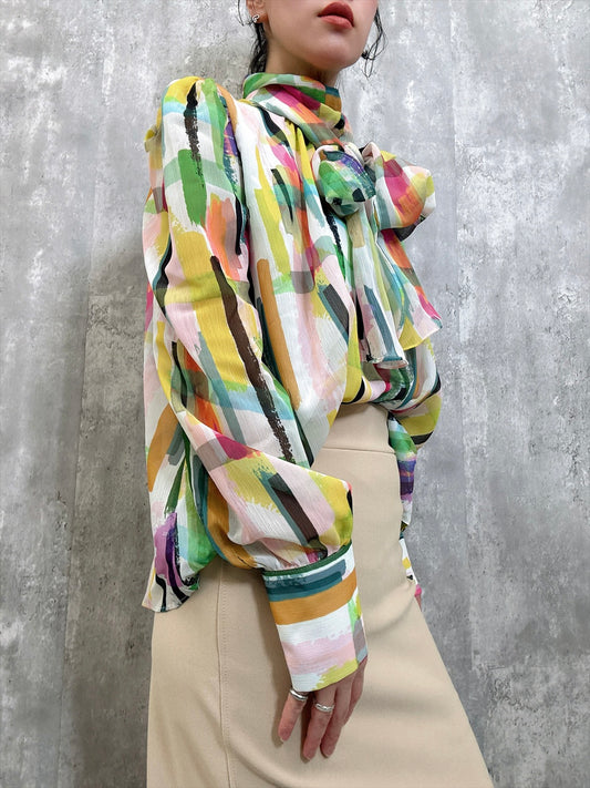 colorful paint bow tie blouse