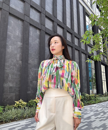 colorful paint bow tie blouse