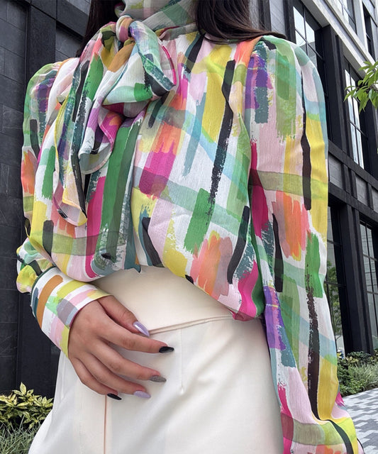 colorful paint bow tie blouse