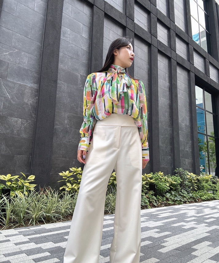 colorful paint bow tie blouse