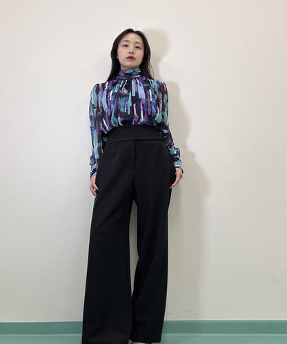 colorful paint bow tie blouse