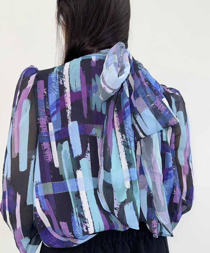 colorful paint bow tie blouse