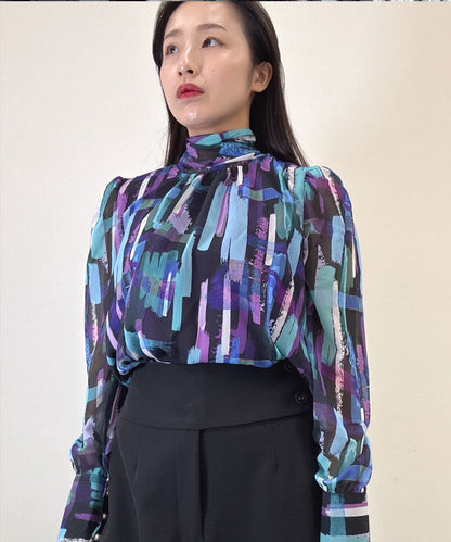 colorful paint bow tie blouse