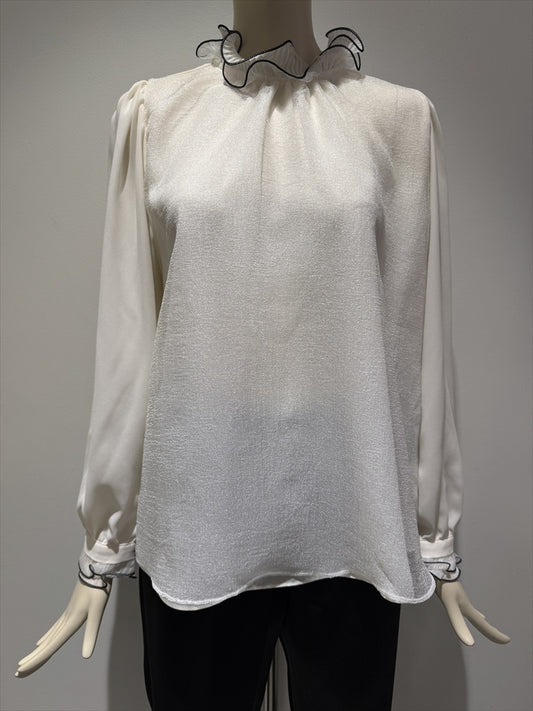 bicolor piping frills blouse