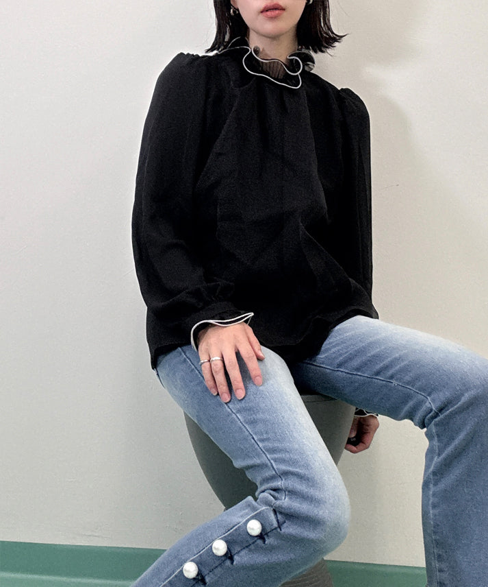 bicolor piping frills blouse