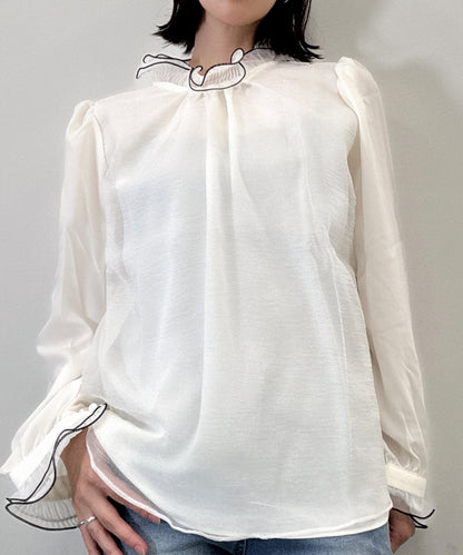 bicolor piping frills blouse