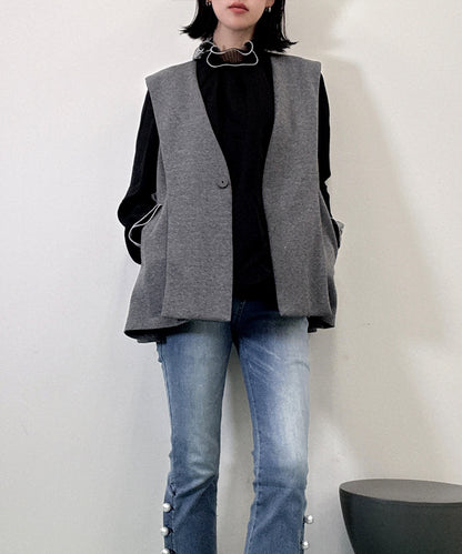 bicolor piping frills blouse