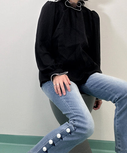 bicolor piping frills blouse