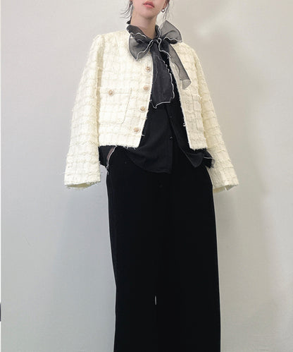 bicolor piping ribbon blouse