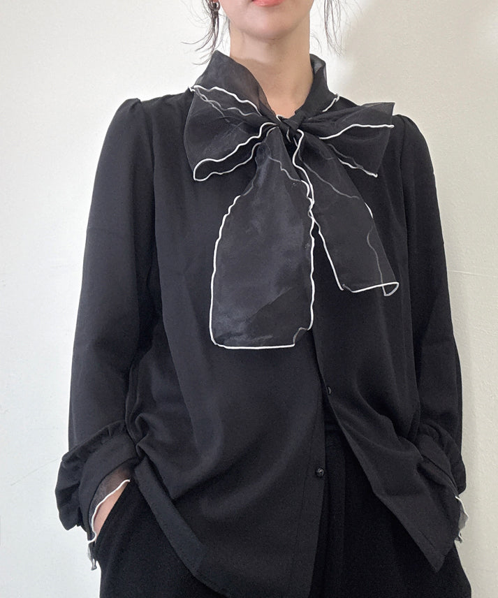 bicolor piping ribbon blouse