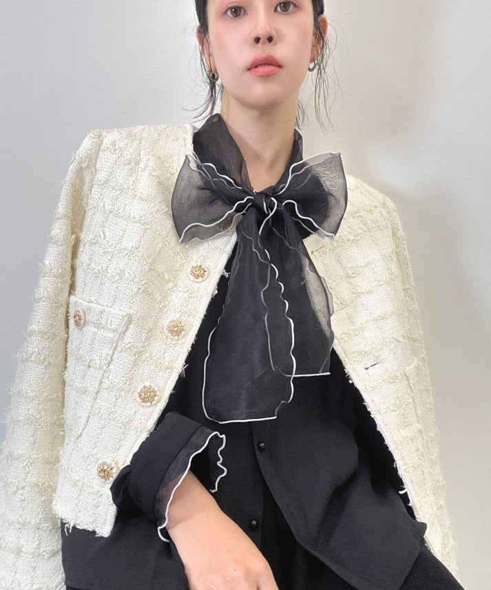 bicolor piping ribbon blouse