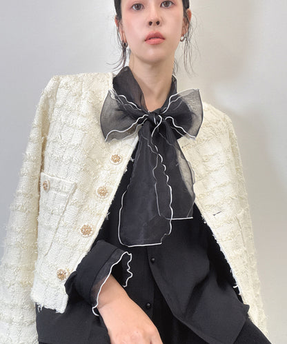 bicolor piping ribbon blouse