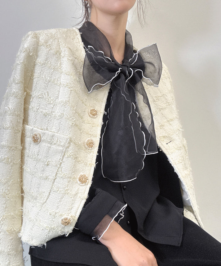 bicolor piping ribbon blouse