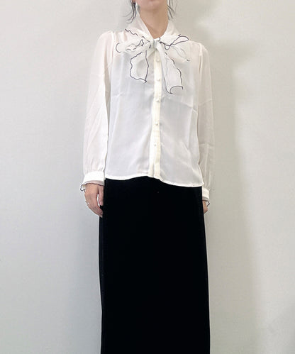 bicolor piping ribbon blouse