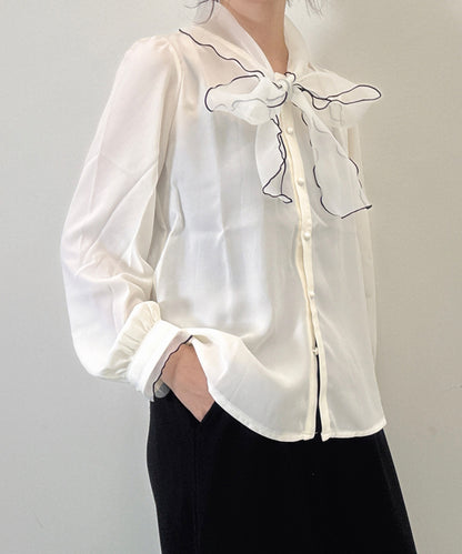 bicolor piping ribbon blouse