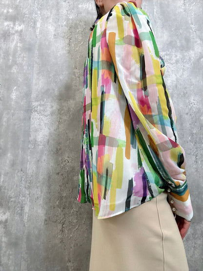 colorful paint bow tie blouse