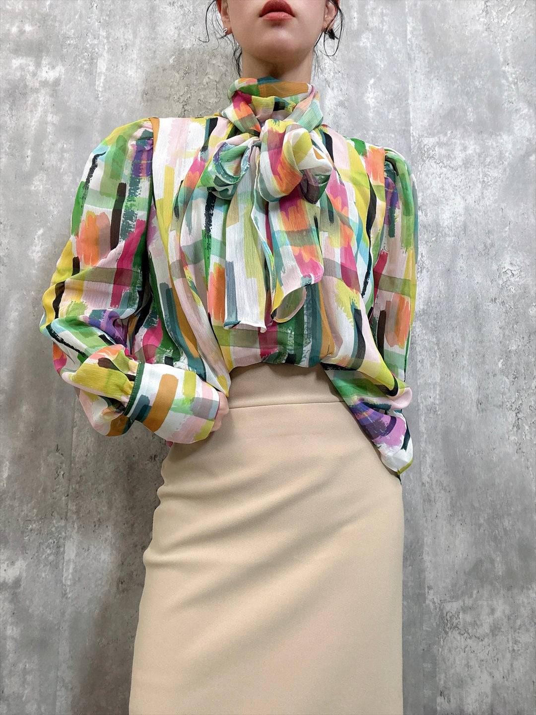 colorful paint bow tie blouse