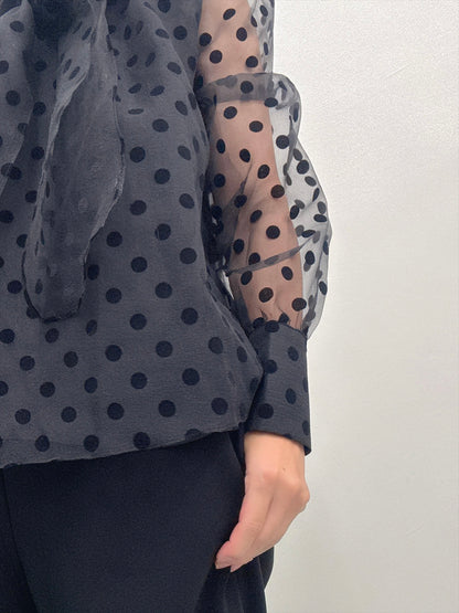 chiffon polka dots bow tie blouse