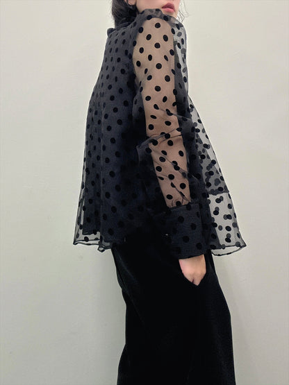 chiffon polka dots bow tie blouse