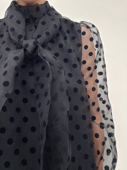 chiffon polka dots bow tie blouse