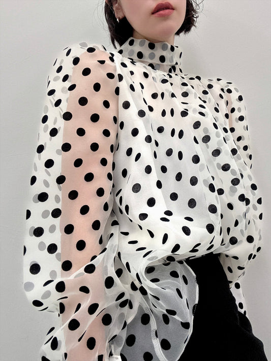 chiffon polka dots bow tie blouse