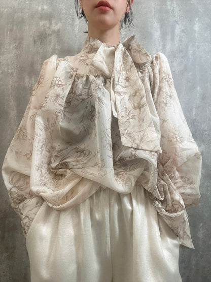 drawing patterned bow tie blouse