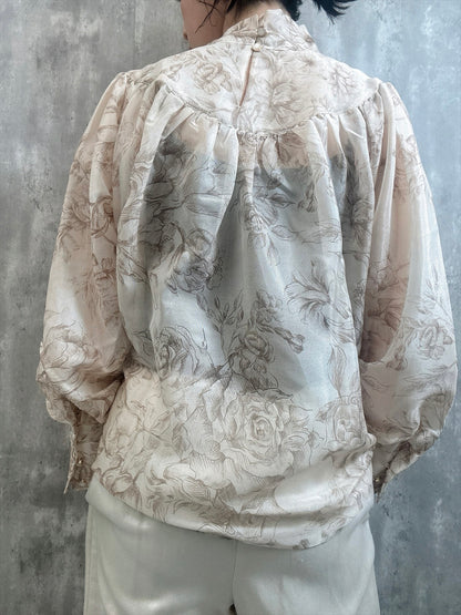 drawing patterned bow tie blouse