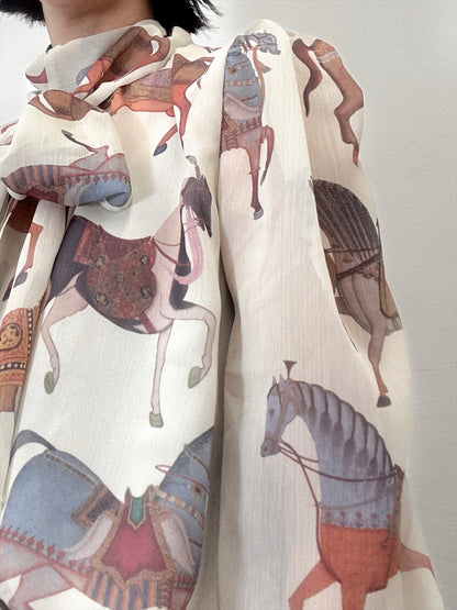 horse pattern bow tie blouse