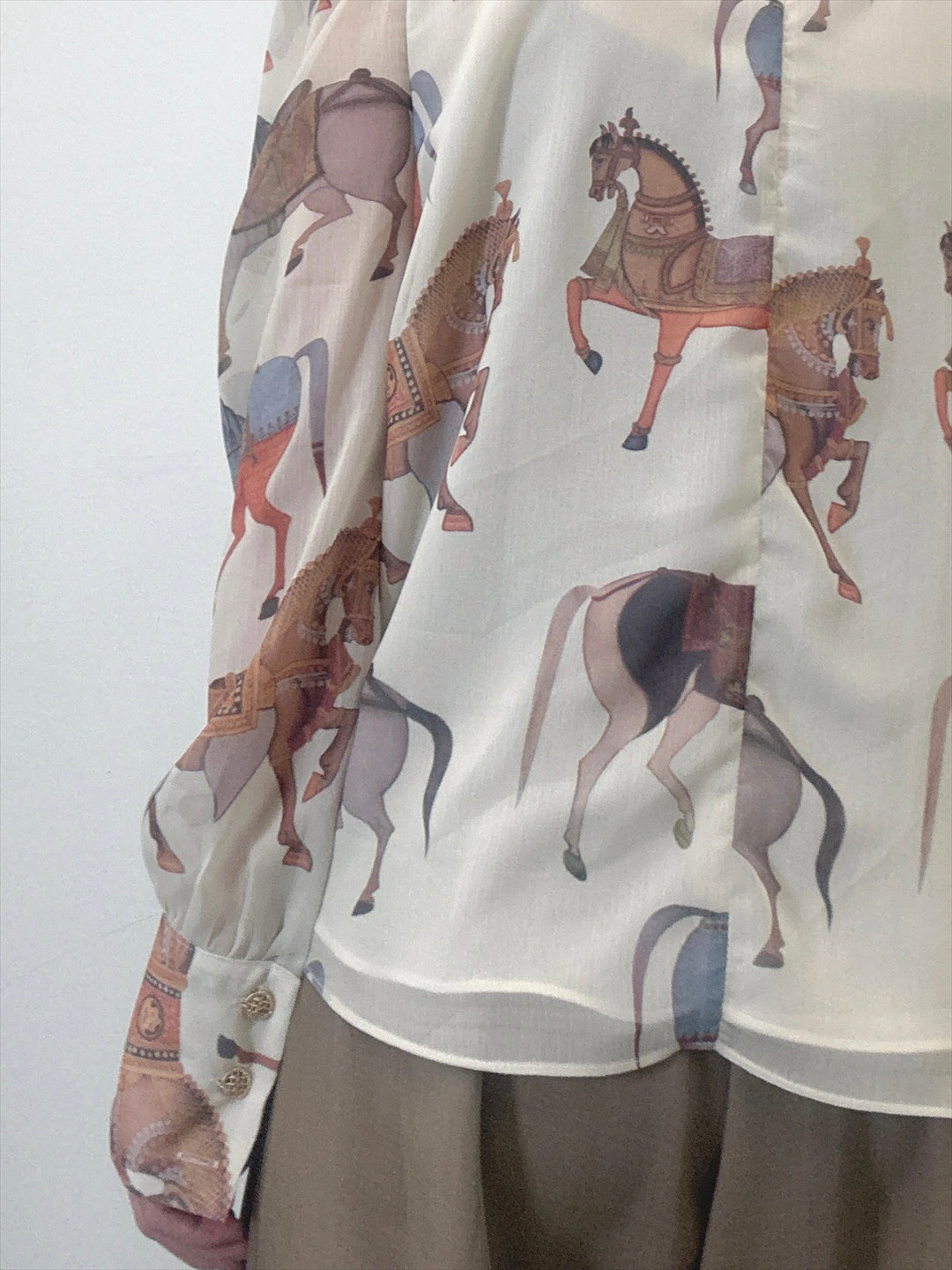 horse pattern bow tie blouse
