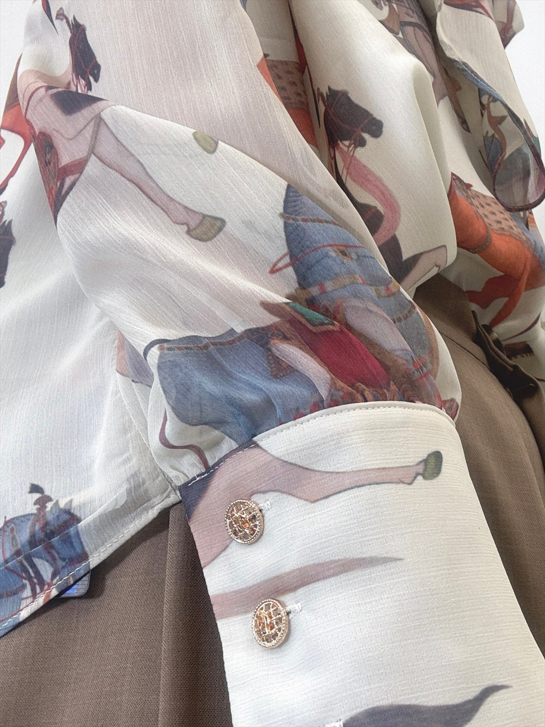 horse pattern bow tie blouse