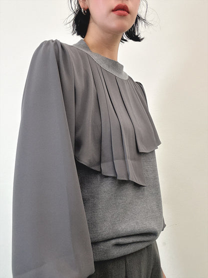 sleeve chiffon back zip knit