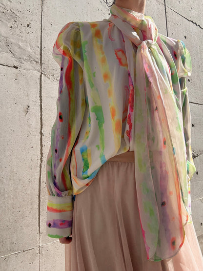 aurora paint bow tie blouse
