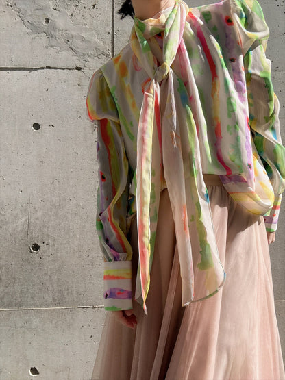 aurora paint bow tie blouse