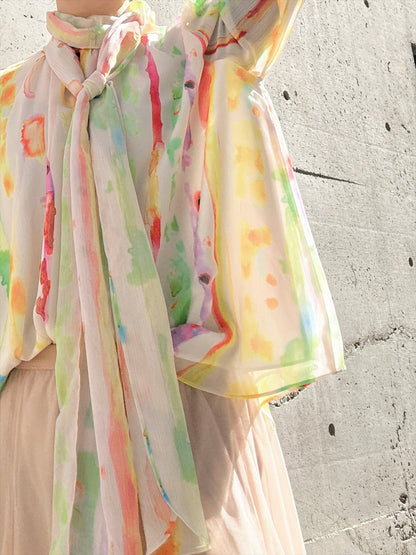 aurora paint bow tie blouse