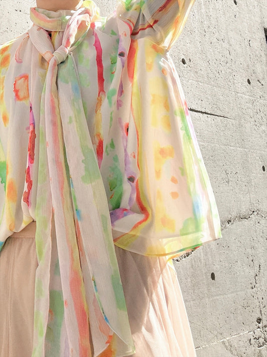 aurora paint bow tie blouse