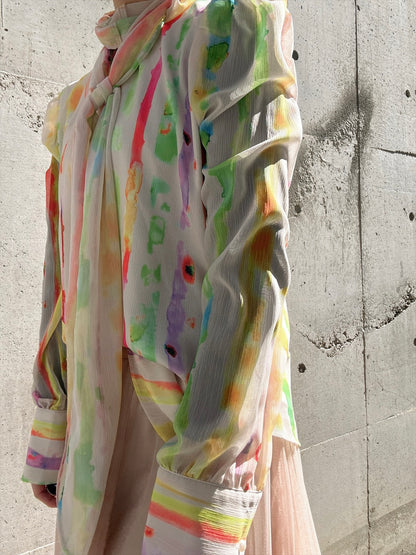 aurora paint bow tie blouse