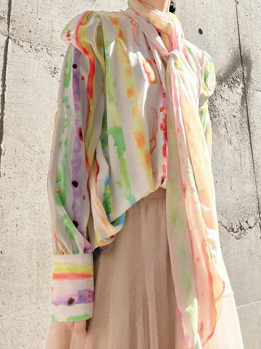 aurora paint bow tie blouse