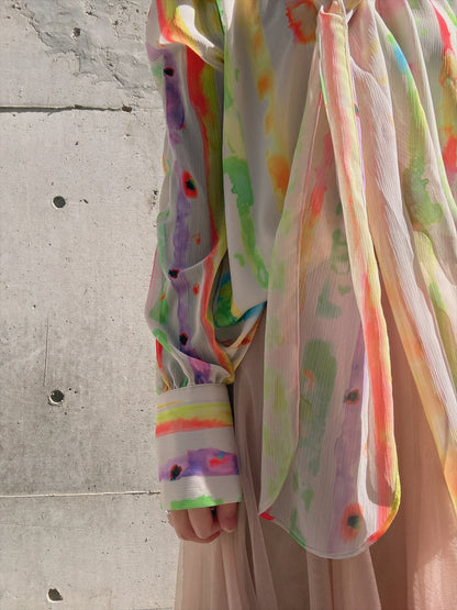 aurora paint bow tie blouse